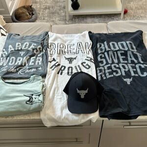 Under Armour Project Rock T-shirts and Hat. Shirts are all XL